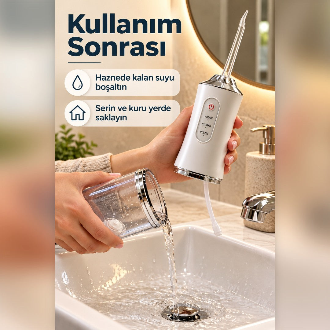 Şarjlı Taşınabilir Ağız Duşu - 3 Mod, 4 Başlık Hediye